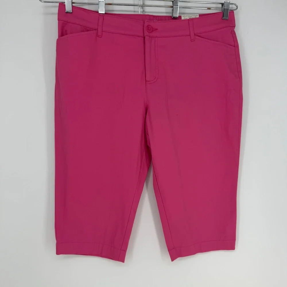 St. John's Bay Capri Pants Womens 18P Pink Mambo Easy Fit Stretch Barbiecore NEW